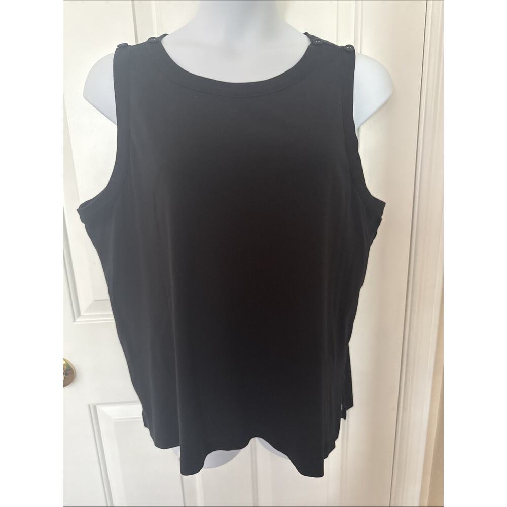 Chico's Pima Cotton Knit Black Tank Top sz 4 or XXL with Button Detail